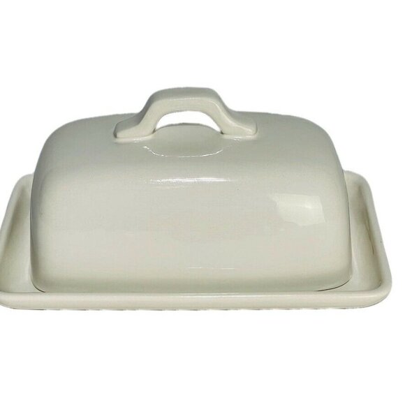 Rae Dunn Artisan Collection White Ceramic Butter Dish With "Gobble" Text - Picture 3 of 8